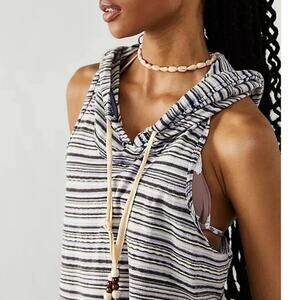 Free People On Fire Hoodie Tank Womens Small All Aboard Blue Racerback Cropped